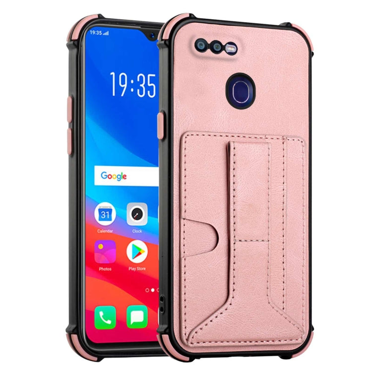 For OPPO F9 / A7x Dream PU + TPU Four-corner Shockproof Back Cover Case with Card Slots & Holder