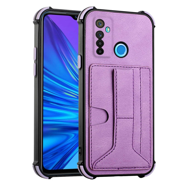 For OPPO Realme 5 / Realme C3 Dream PU + TPU Four-corner Shockproof Back Cover Case with Card Slots & Holder