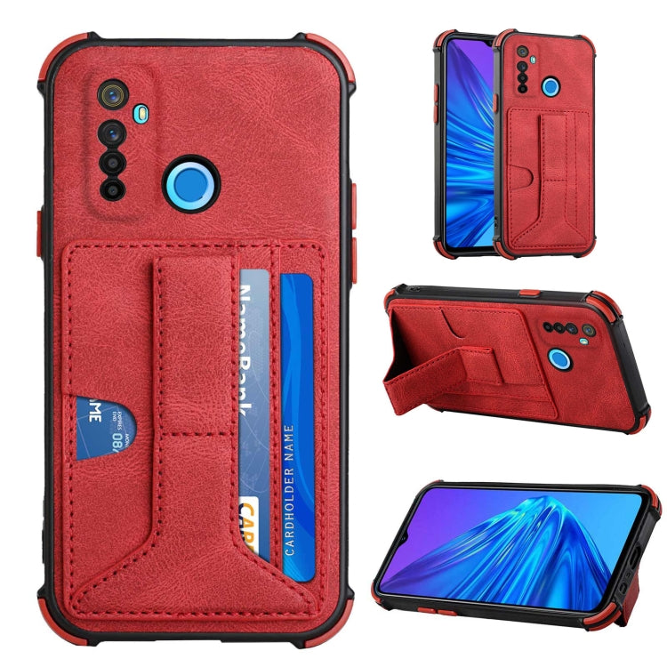For OPPO Realme 5 / Realme C3 Dream PU + TPU Four-corner Shockproof Back Cover Case with Card Slots & Holder