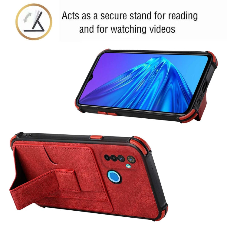 For OPPO Realme 5 / Realme C3 Dream PU + TPU Four-corner Shockproof Back Cover Case with Card Slots & Holder