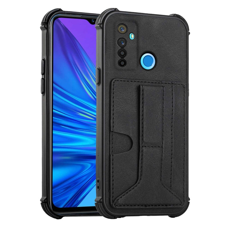 For OPPO Realme 5 / Realme C3 Dream PU + TPU Four-corner Shockproof Back Cover Case with Card Slots & Holder