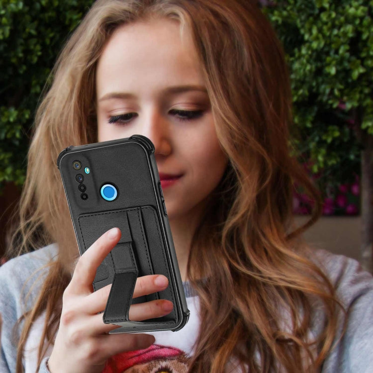 For OPPO Realme 5 / Realme C3 Dream PU + TPU Four-corner Shockproof Back Cover Case with Card Slots & Holder