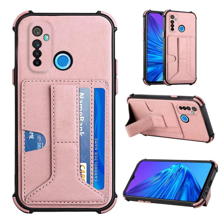 For OPPO Realme 5 / Realme C3 Dream PU + TPU Four-corner Shockproof Back Cover Case with Card Slots & Holder