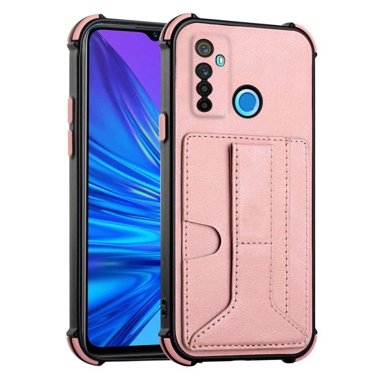 For OPPO Realme 5 / Realme C3 Dream PU + TPU Four-corner Shockproof Back Cover Case with Card Slots & Holder