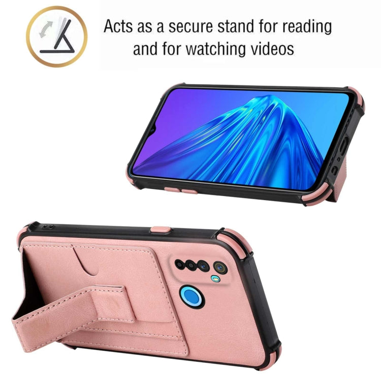 For OPPO Realme 5 / Realme C3 Dream PU + TPU Four-corner Shockproof Back Cover Case with Card Slots & Holder