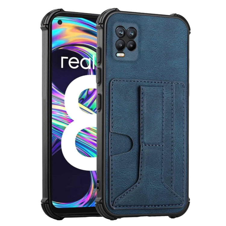 For OPPO Realme 8 Dream PU + TPU Four-corner Shockproof Back Cover Case with Card Slots & Holder