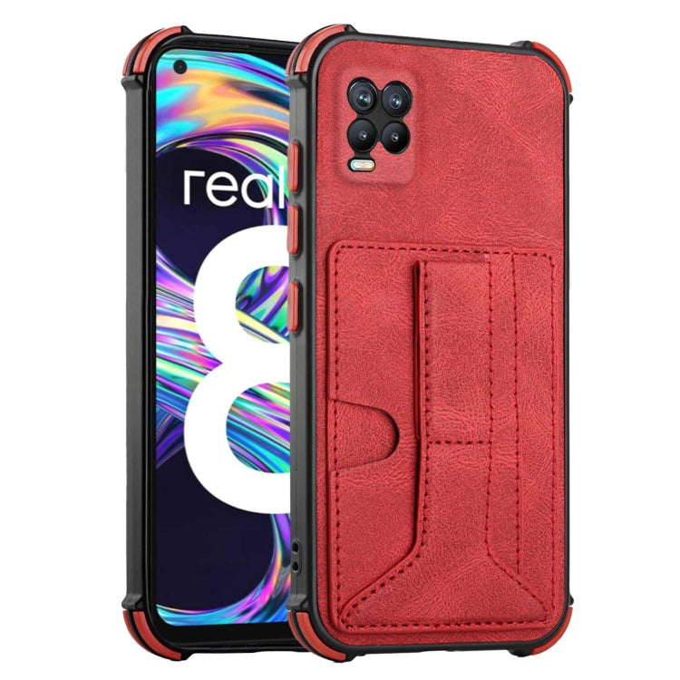 For OPPO Realme 8 Dream PU + TPU Four-corner Shockproof Back Cover Case with Card Slots & Holder