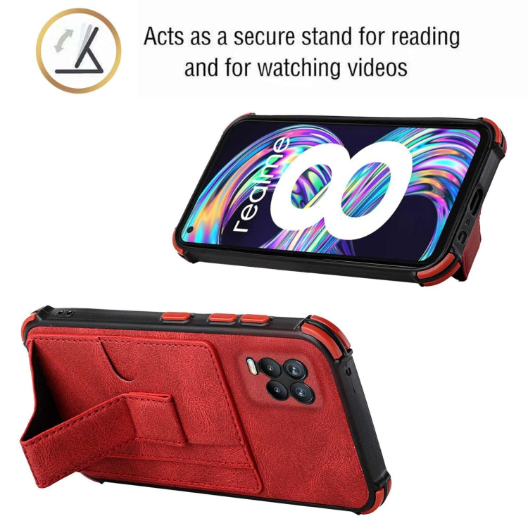For OPPO Realme 8 Dream PU + TPU Four-corner Shockproof Back Cover Case with Card Slots & Holder