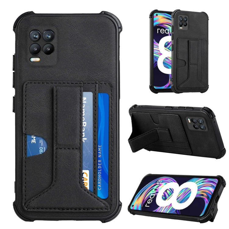 For OPPO Realme 8 Dream PU + TPU Four-corner Shockproof Back Cover Case with Card Slots & Holder