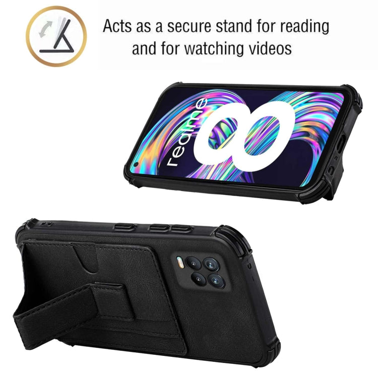 For OPPO Realme 8 Dream PU + TPU Four-corner Shockproof Back Cover Case with Card Slots & Holder