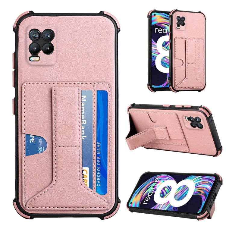For OPPO Realme 8 Dream PU + TPU Four-corner Shockproof Back Cover Case with Card Slots & Holder