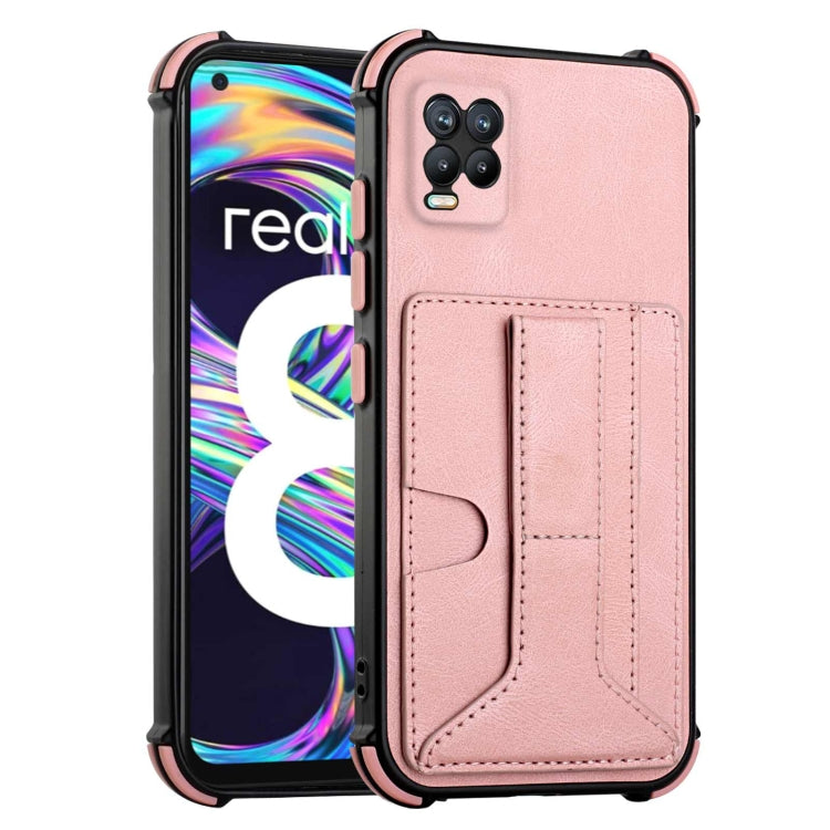 For OPPO Realme 8 Dream PU + TPU Four-corner Shockproof Back Cover Case with Card Slots & Holder