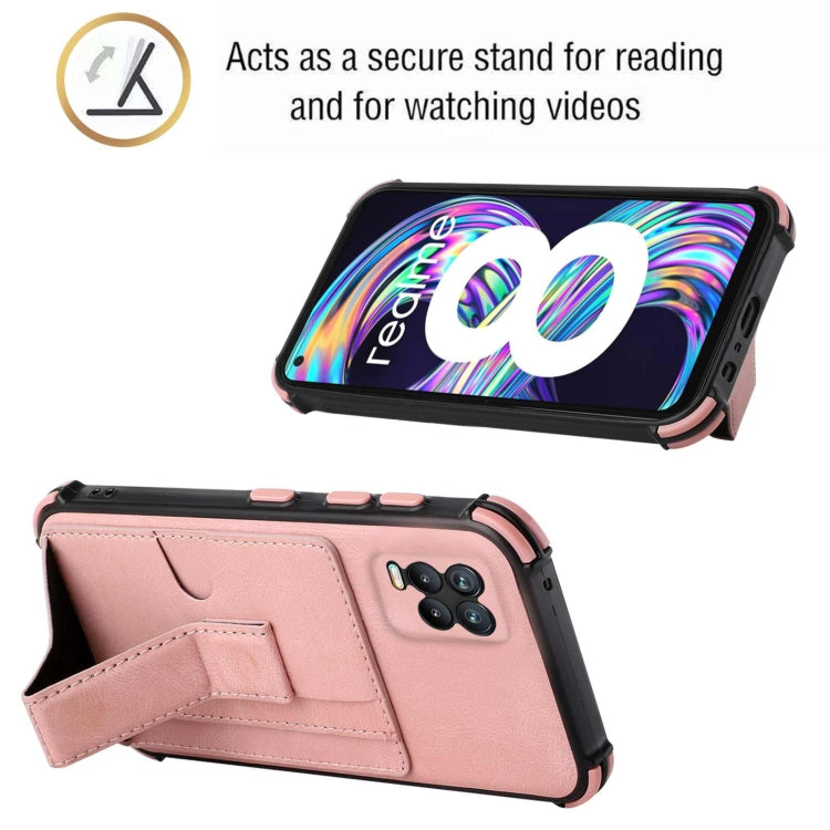 For OPPO Realme 8 Dream PU + TPU Four-corner Shockproof Back Cover Case with Card Slots & Holder