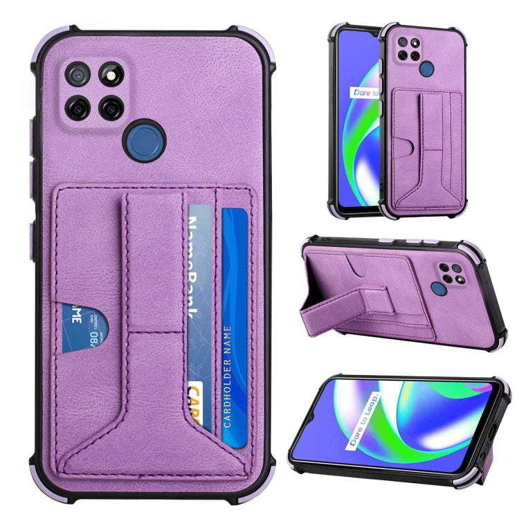 For OPPO Realme C12 / C25 / Narzo 20 / Narzo 30A Dream PU + TPU Four-corner Shockproof Back Cover Case with Card Slots & Holder