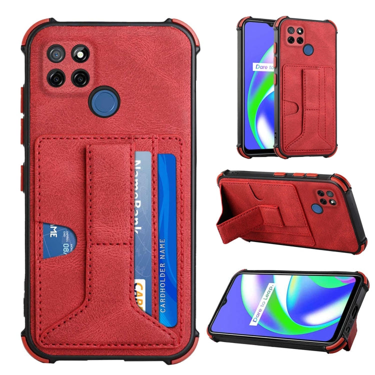 For OPPO Realme C12 / C25 / Narzo 20 / Narzo 30A Dream PU + TPU Four-corner Shockproof Back Cover Case with Card Slots & Holder