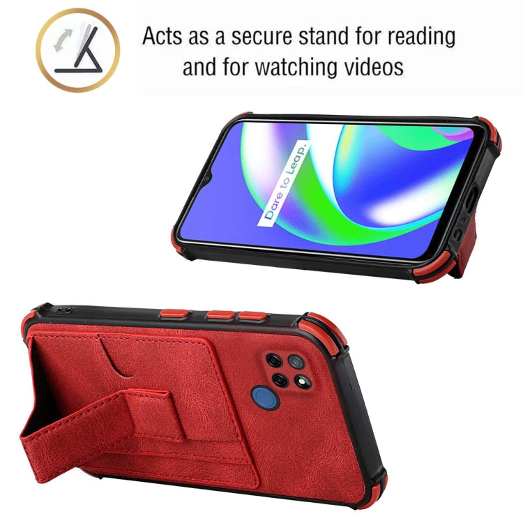 For OPPO Realme C12 / C25 / Narzo 20 / Narzo 30A Dream PU + TPU Four-corner Shockproof Back Cover Case with Card Slots & Holder