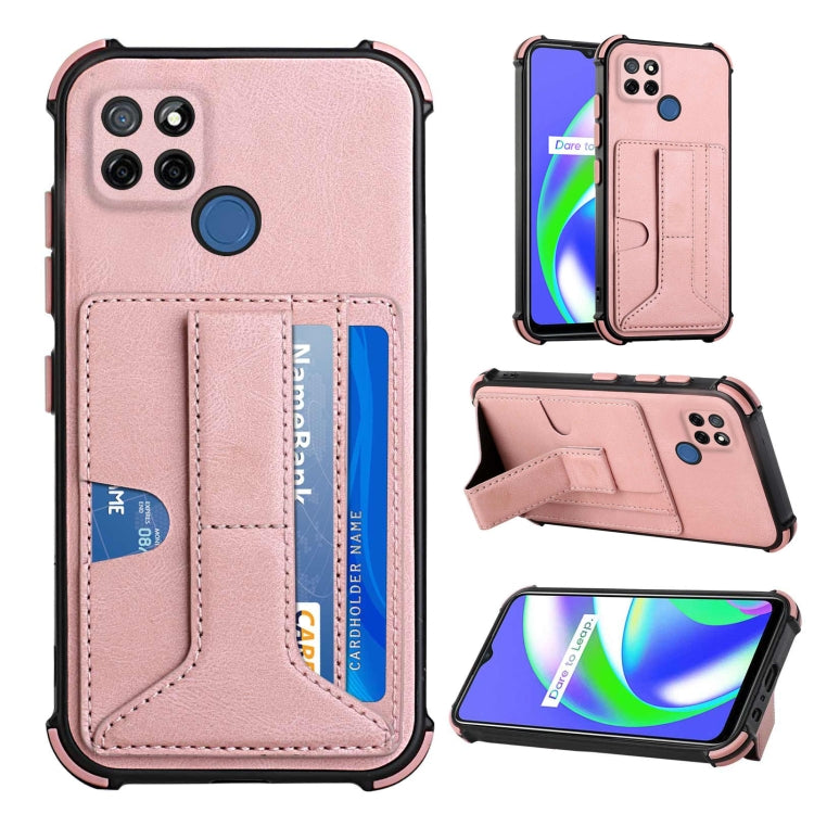 For OPPO Realme C12 / C25 / Narzo 20 / Narzo 30A Dream PU + TPU Four-corner Shockproof Back Cover Case with Card Slots & Holder