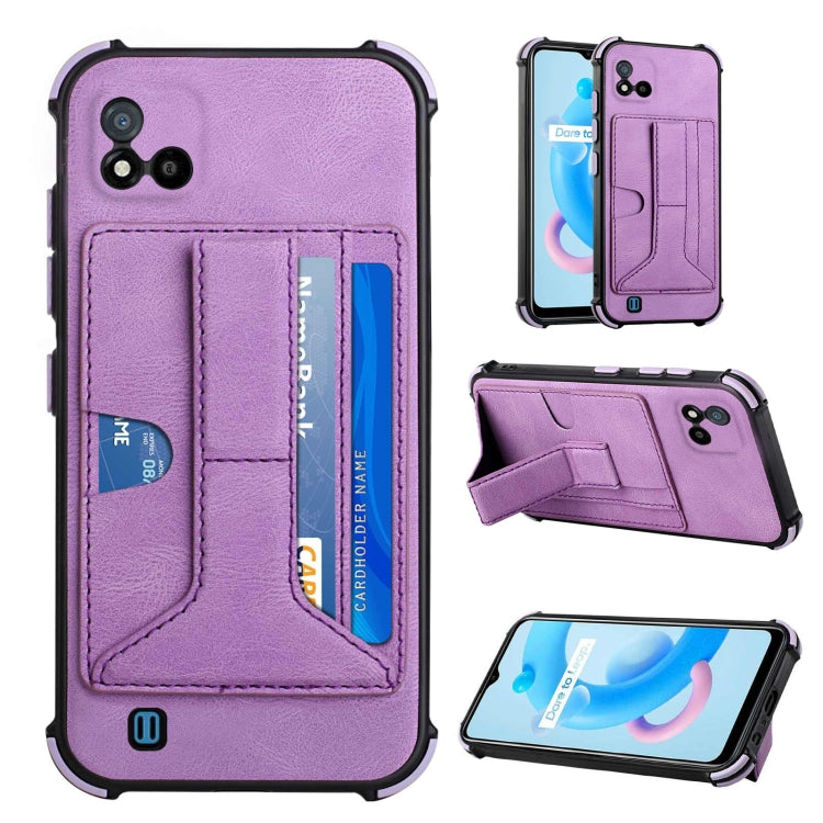 For OPPO Realme C20 Dream PU + TPU Four-corner Shockproof Back Cover Case with Card Slots & Holder