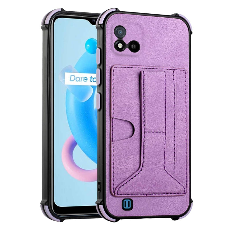 For OPPO Realme C20 Dream PU + TPU Four-corner Shockproof Back Cover Case with Card Slots & Holder