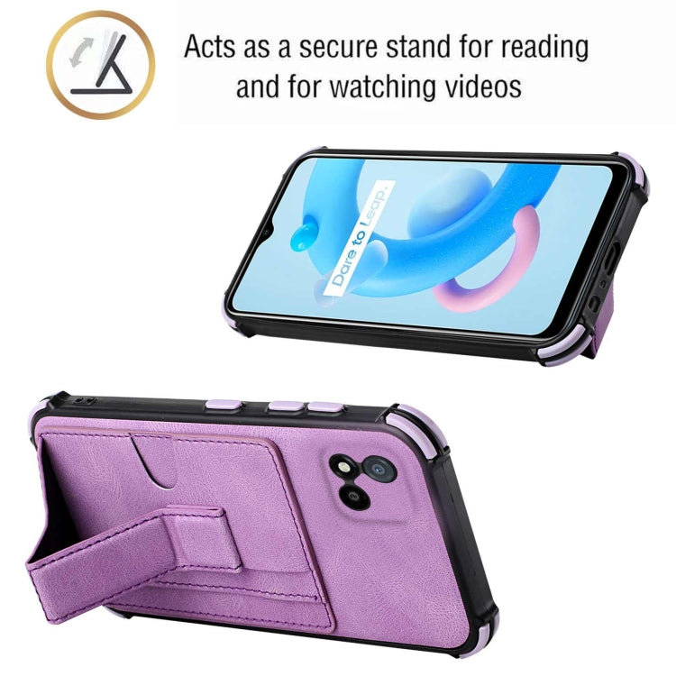 For OPPO Realme C20 Dream PU + TPU Four-corner Shockproof Back Cover Case with Card Slots & Holder