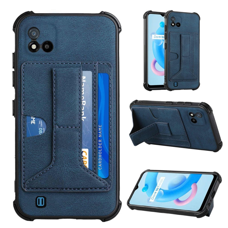 For OPPO Realme C20 Dream PU + TPU Four-corner Shockproof Back Cover Case with Card Slots & Holder