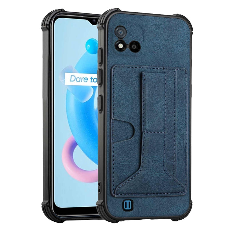 For OPPO Realme C20 Dream PU + TPU Four-corner Shockproof Back Cover Case with Card Slots & Holder