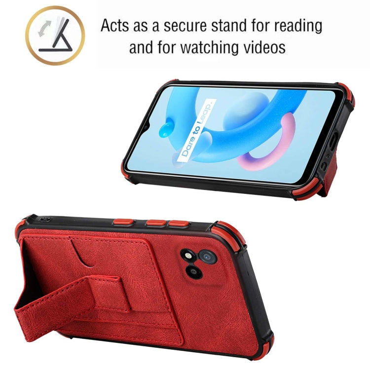 For OPPO Realme C20 Dream PU + TPU Four-corner Shockproof Back Cover Case with Card Slots & Holder