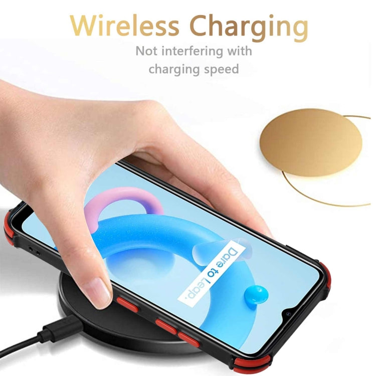 For OPPO Realme C20 Dream PU + TPU Four-corner Shockproof Back Cover Case with Card Slots & Holder