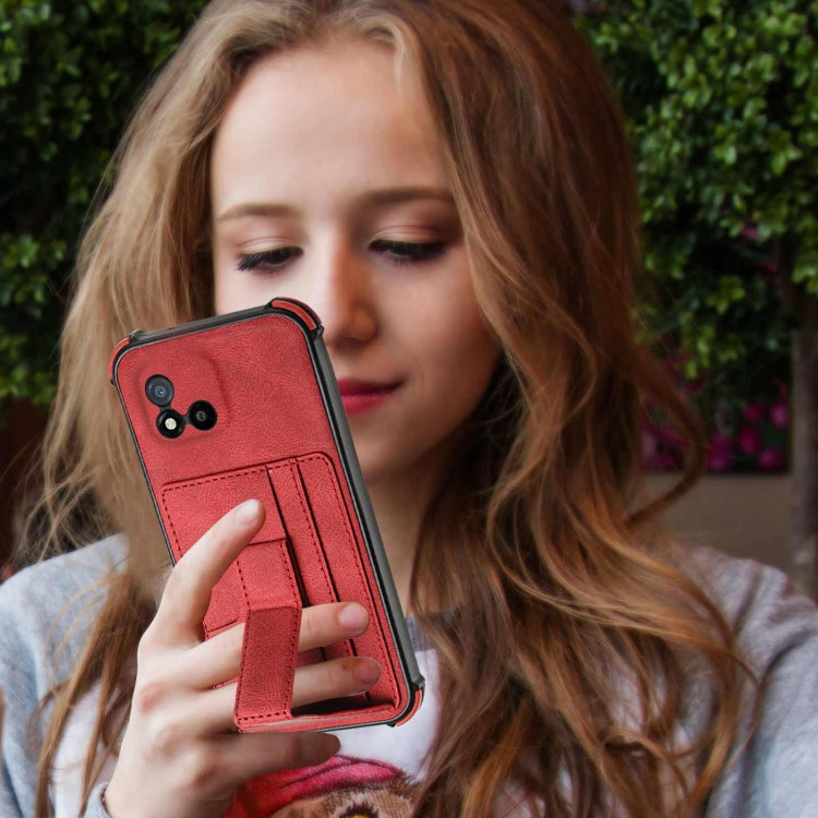 For OPPO Realme C20 Dream PU + TPU Four-corner Shockproof Back Cover Case with Card Slots & Holder