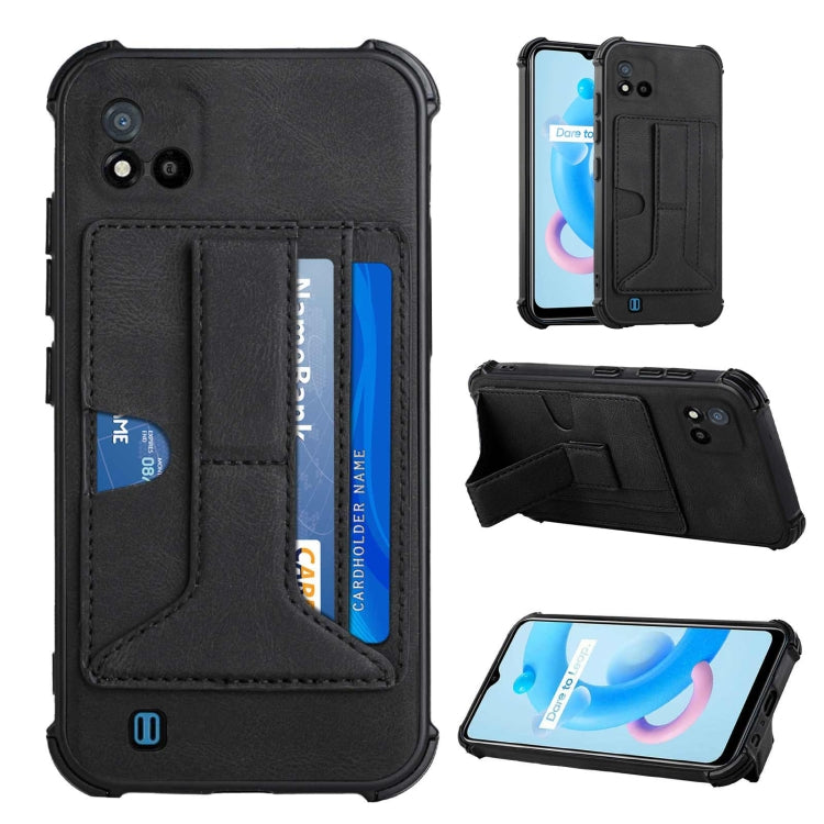 For OPPO Realme C20 Dream PU + TPU Four-corner Shockproof Back Cover Case with Card Slots & Holder