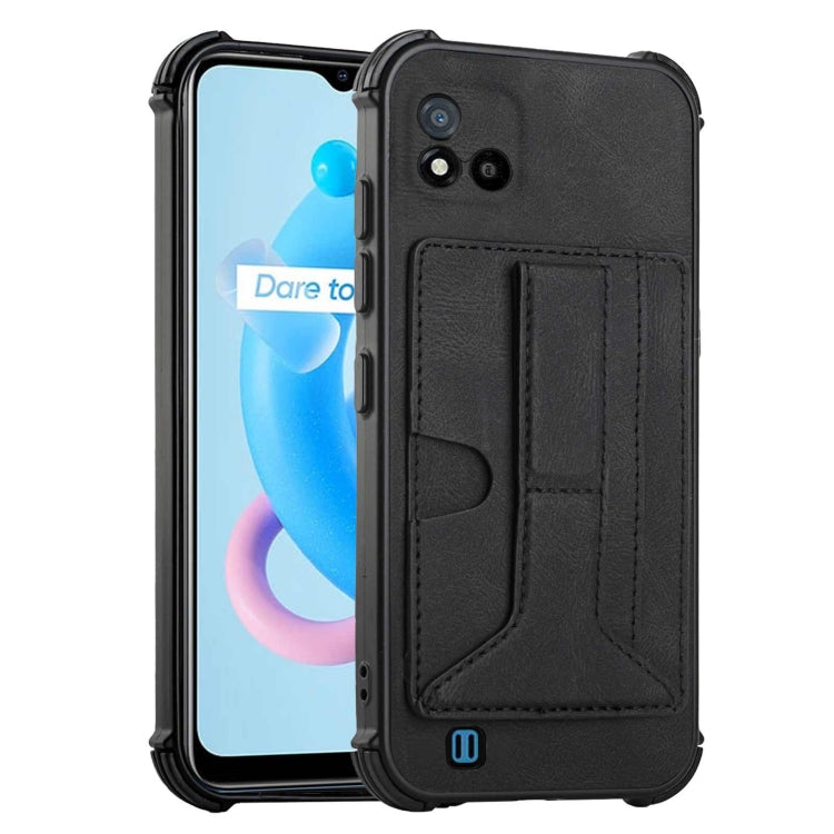 For OPPO Realme C20 Dream PU + TPU Four-corner Shockproof Back Cover Case with Card Slots & Holder