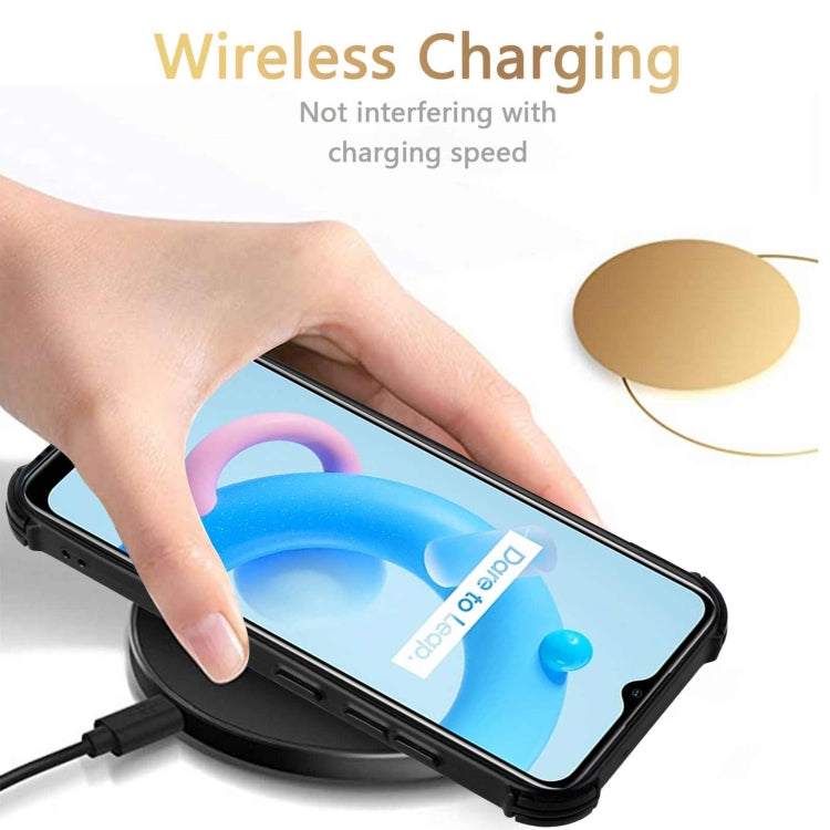 For OPPO Realme C20 Dream PU + TPU Four-corner Shockproof Back Cover Case with Card Slots & Holder