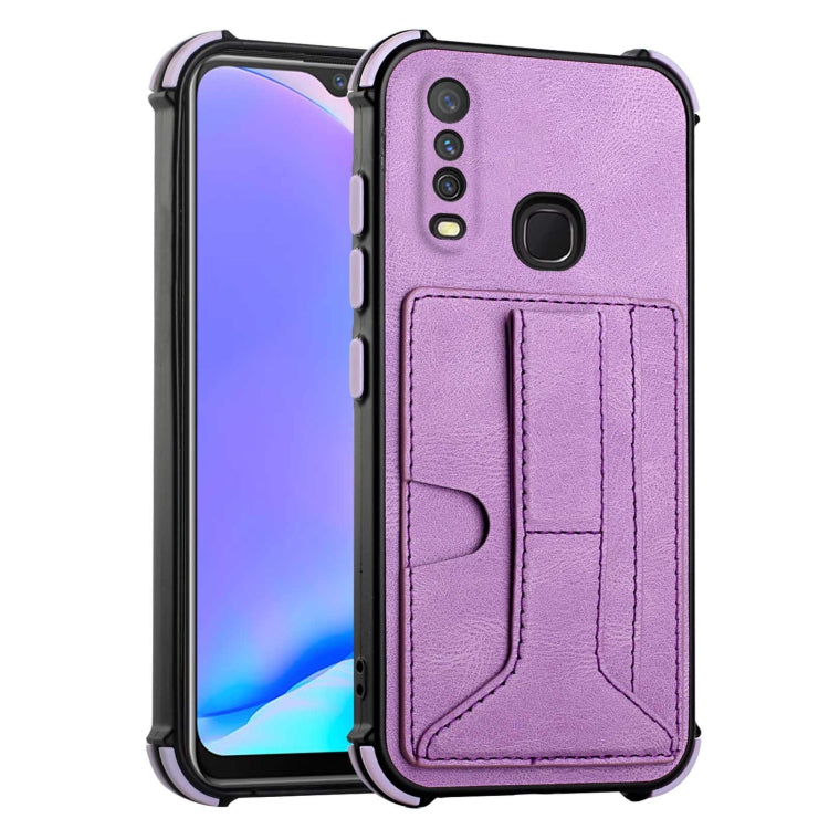 For vivo Y12i / Y11 / Y12 / Y15 / Y17 Dream PU + TPU Four-corner Shockproof Back Cover Case with Card Slots & Holder