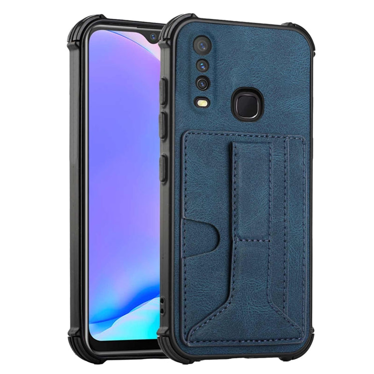 For vivo Y12i / Y11 / Y12 / Y15 / Y17 Dream PU + TPU Four-corner Shockproof Back Cover Case with Card Slots & Holder