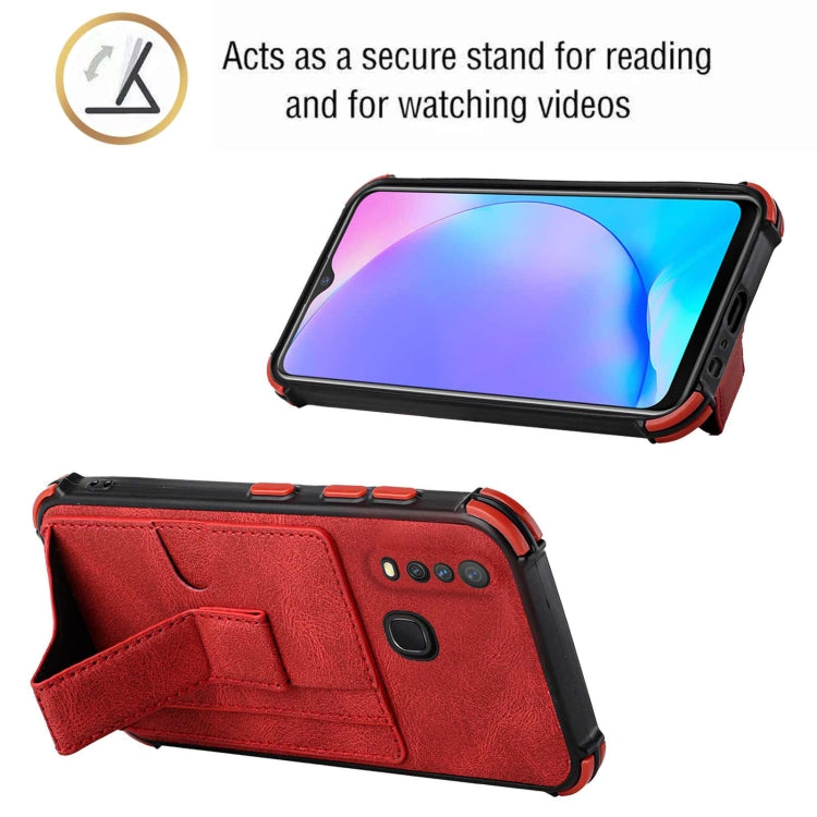 For vivo Y12i / Y11 / Y12 / Y15 / Y17 Dream PU + TPU Four-corner Shockproof Back Cover Case with Card Slots & Holder