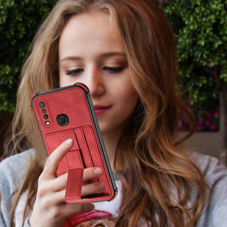 For vivo Y12i / Y11 / Y12 / Y15 / Y17 Dream PU + TPU Four-corner Shockproof Back Cover Case with Card Slots & Holder