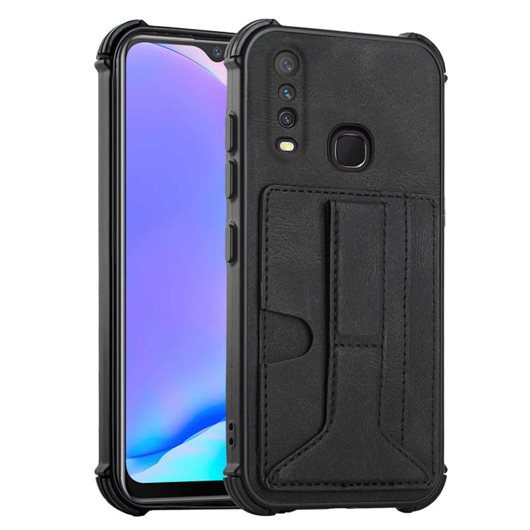 For vivo Y12i / Y11 / Y12 / Y15 / Y17 Dream PU + TPU Four-corner Shockproof Back Cover Case with Card Slots & Holder