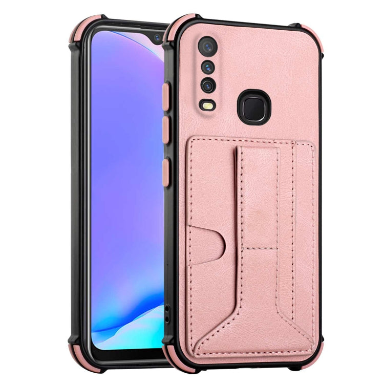 For vivo Y12i / Y11 / Y12 / Y15 / Y17 Dream PU + TPU Four-corner Shockproof Back Cover Case with Card Slots & Holder