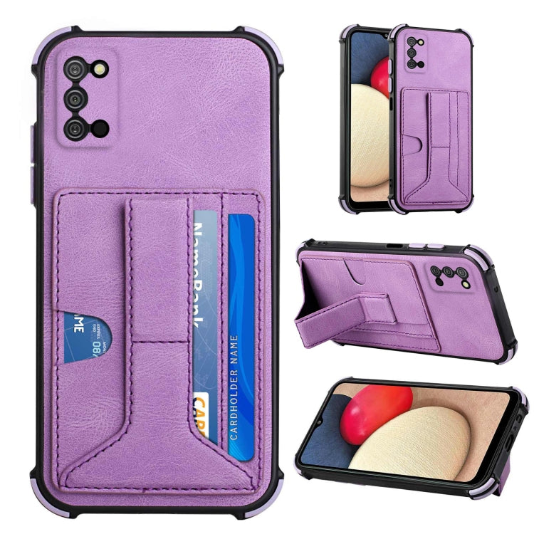 For Samsung Galaxy A02s US Version / A03s Dream PU + TPU Four-corner Shockproof Back Cover Case with Card Slots & Holder