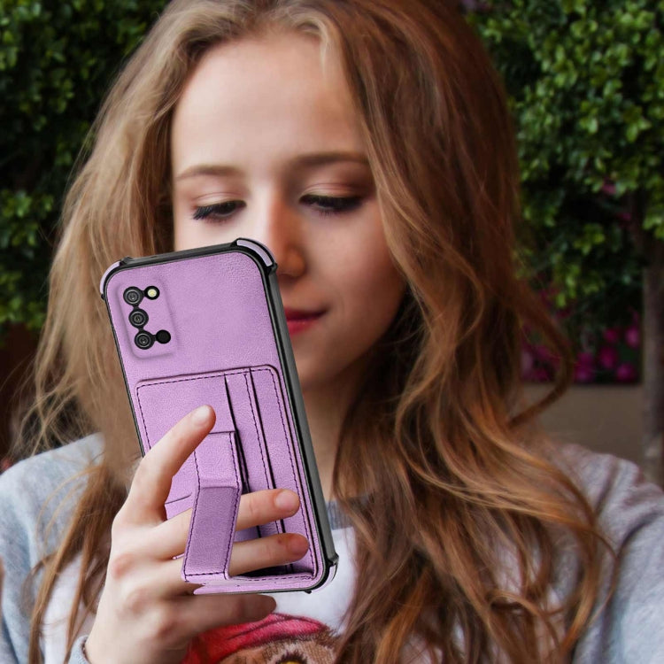 For Samsung Galaxy A02s US Version / A03s Dream PU + TPU Four-corner Shockproof Back Cover Case with Card Slots & Holder