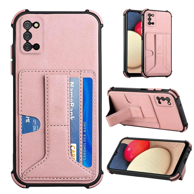 For Samsung Galaxy A02s US Version / A03s Dream PU + TPU Four-corner Shockproof Back Cover Case with Card Slots & Holder