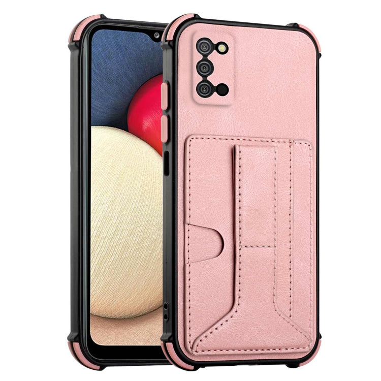 For Samsung Galaxy A02s US Version / A03s Dream PU + TPU Four-corner Shockproof Back Cover Case with Card Slots & Holder