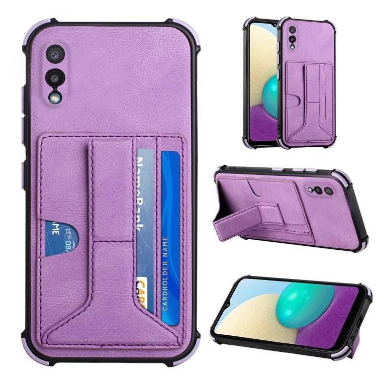 For Samsung Galaxy A02 EU Version / M02 Dream PU + TPU Four-corner Shockproof Back Cover Case with Card Slots & Holder