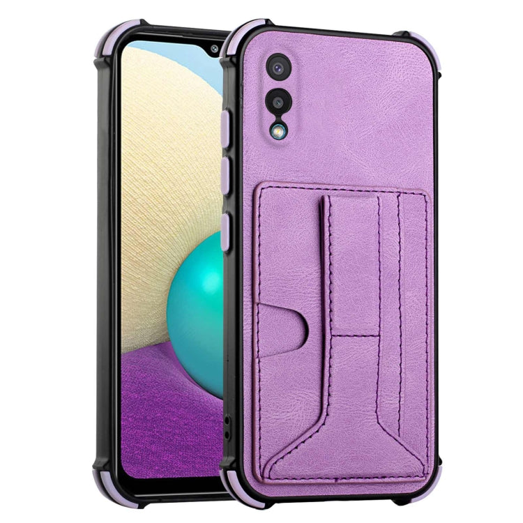 For Samsung Galaxy A02 EU Version / M02 Dream PU + TPU Four-corner Shockproof Back Cover Case with Card Slots & Holder