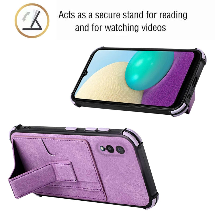 For Samsung Galaxy A02 EU Version / M02 Dream PU + TPU Four-corner Shockproof Back Cover Case with Card Slots & Holder