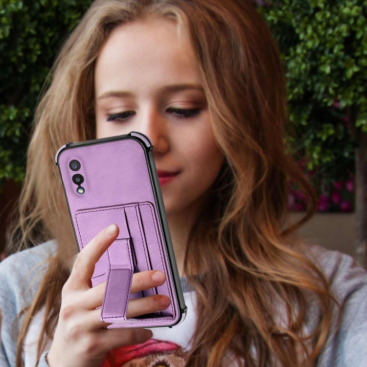 For Samsung Galaxy A02 EU Version / M02 Dream PU + TPU Four-corner Shockproof Back Cover Case with Card Slots & Holder