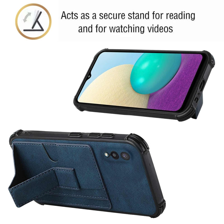 For Samsung Galaxy A02 EU Version / M02 Dream PU + TPU Four-corner Shockproof Back Cover Case with Card Slots & Holder