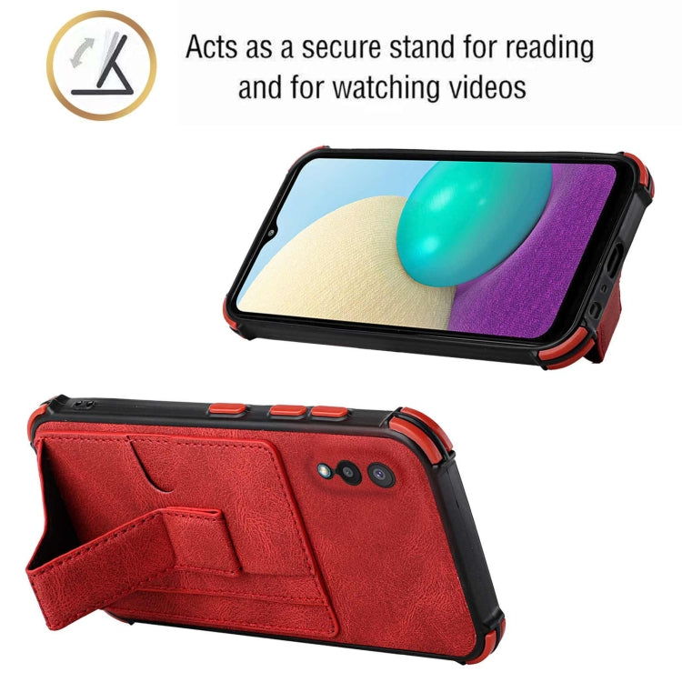 For Samsung Galaxy A02 EU Version / M02 Dream PU + TPU Four-corner Shockproof Back Cover Case with Card Slots & Holder