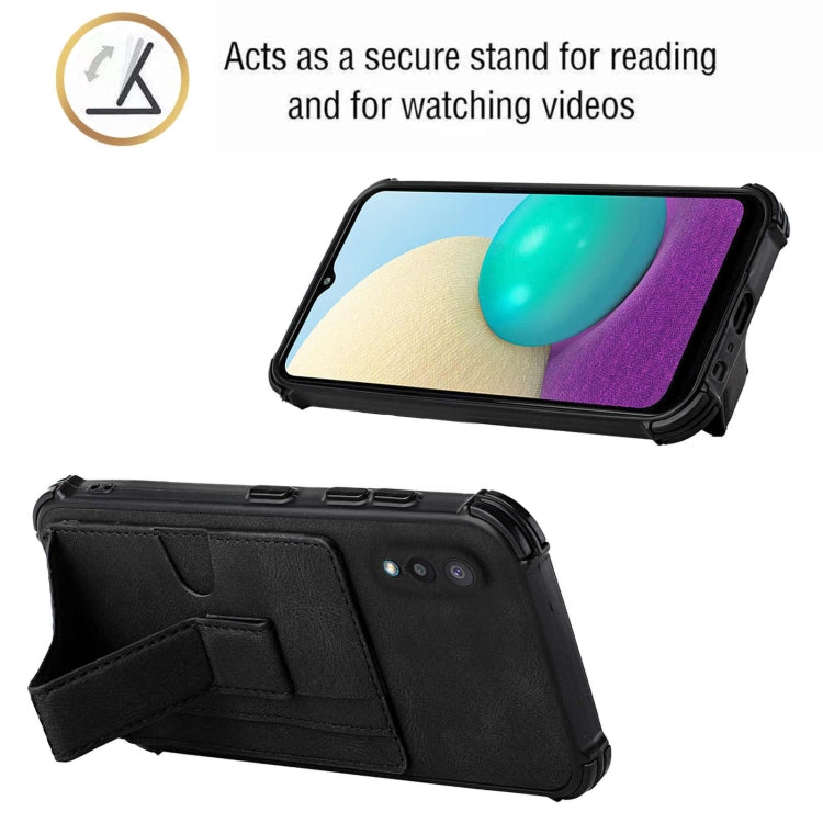 For Samsung Galaxy A02 EU Version / M02 Dream PU + TPU Four-corner Shockproof Back Cover Case with Card Slots & Holder