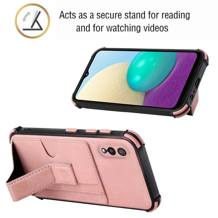 For Samsung Galaxy A02 EU Version / M02 Dream PU + TPU Four-corner Shockproof Back Cover Case with Card Slots & Holder